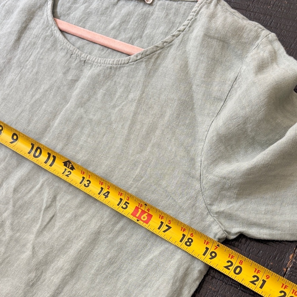 Terzo Millennio 100% Linen Green Top Roll Up Sleeves Blouse Relaxed Fit size L - Picture 10 of 11